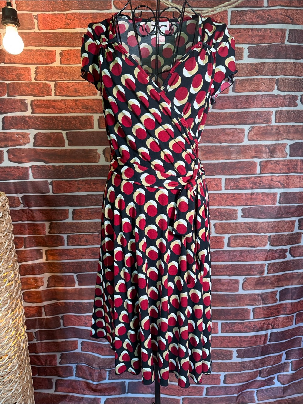 👗 Candie's Y2K Wrap-Style Midi Dress — Red/BlackTaupe/White — Sz L